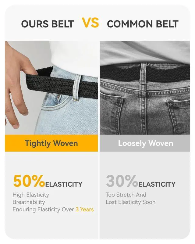 Alt view image 5 of 7 - Stretch Belts for Men - Braided Elastic Golf Belt for Men 1 3/8"- Fits Casual Jeans & Shorts