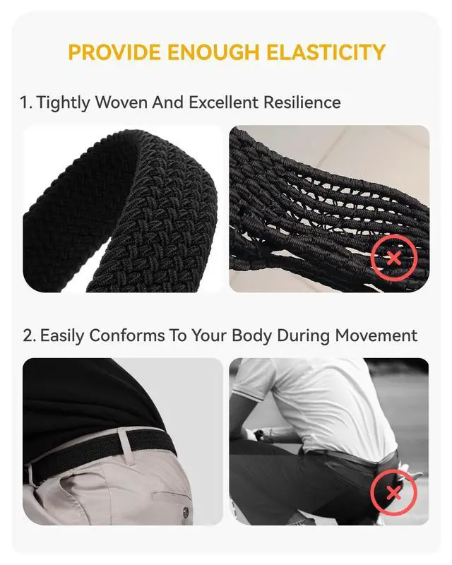 Alt view image 4 of 7 - Stretch Belts for Men - Braided Elastic Golf Belt for Men 1 3/8"- Fits Casual Jeans & Shorts