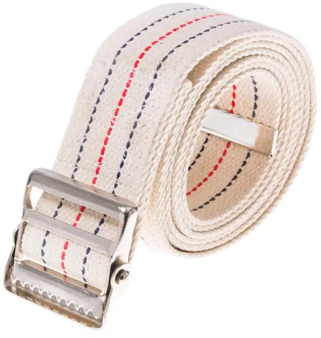 Main image of Transfer and Gait Belt with Metal Buckle - Transfer Walking and Standing Assist Aid for Caregiver Nurse Therapist 2 inches (Beige with Stripes, 60")