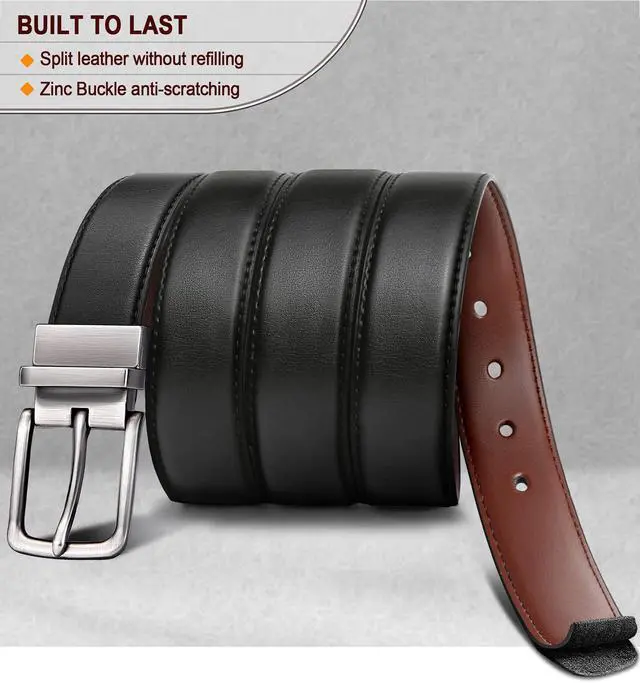 Alt view image 4 of 7 - Men's Belt,Reversible Belt Adjustable For Gift Men 1.25-Cut For Fit-2 Sides in 1 Belt(Not 2)(Black/Light Brown,32"-34" Waist Adjustable)