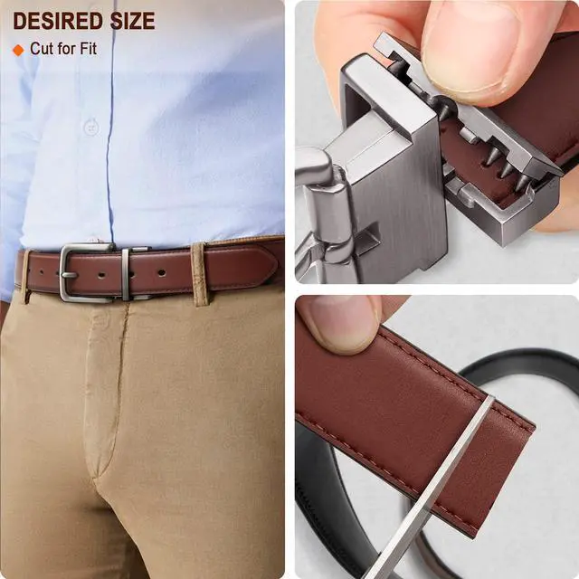 Alt view image 7 of 7 - Men's Belt,Reversible Belt Adjustable For Gift Men 1.25-Cut For Fit-2 Sides in 1 Belt(Not 2)(Black/Light Brown,32"-34" Waist Adjustable)