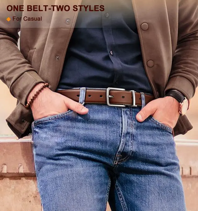 Alt view image 6 of 7 - Men's Belt,Reversible Belt Adjustable For Gift Men 1.25-Cut For Fit-2 Sides in 1 Belt(Not 2)(Black/Light Brown,32"-34" Waist Adjustable)