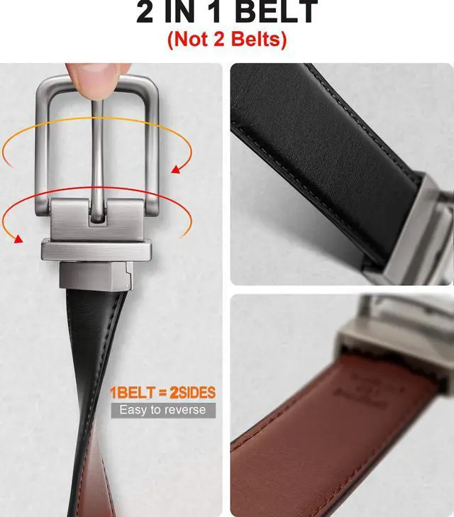 Alt view image 2 of 7 - Men's Belt,Reversible Belt Adjustable For Gift Men 1.25-Cut For Fit-2 Sides in 1 Belt(Not 2)(Black/Light Brown,32"-34" Waist Adjustable)
