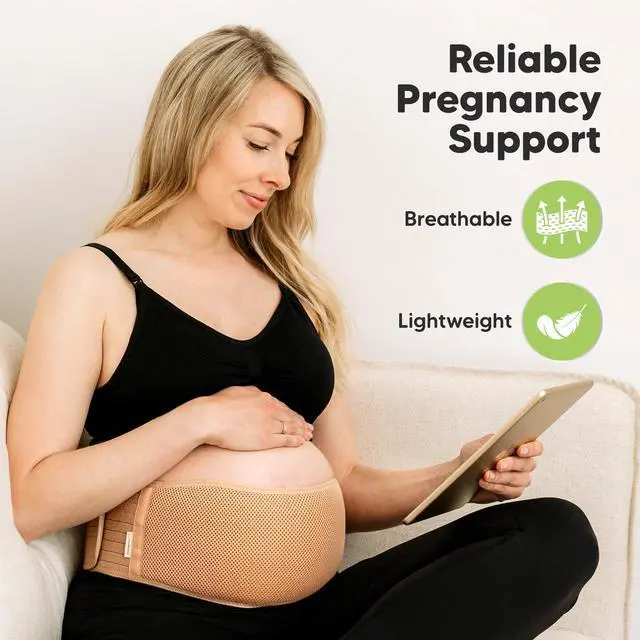Alt view image 2 of 7 - Pregnancy Belly Bands for Pregnant Women - 1-Pack, Soft & Breathable Maternity Belly Support Band, Easy Adjustable Maternity Belt for Back, Pelvic Support, Comfortablee (Classic Ivory, M/L)