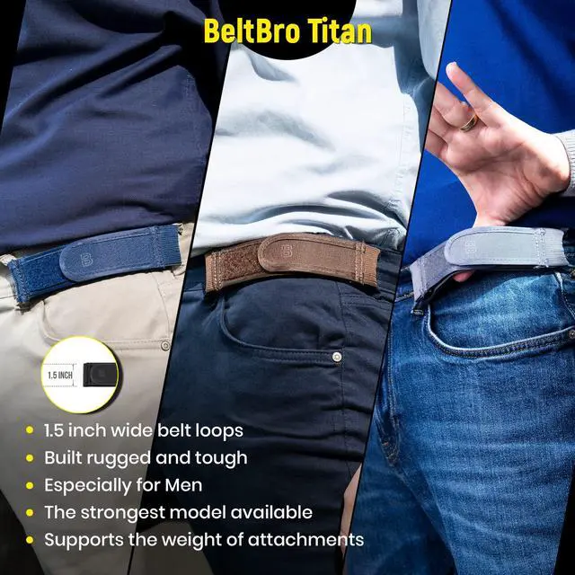 Alt view image 5 of 6 - Titan No Buckle Elastic Belt For Men Pair of Medium Fits 1.5 Inch Belt Loops, Comfortable and Easy To Use Guaranteed to Fit All Pants Attaches To Two Loops