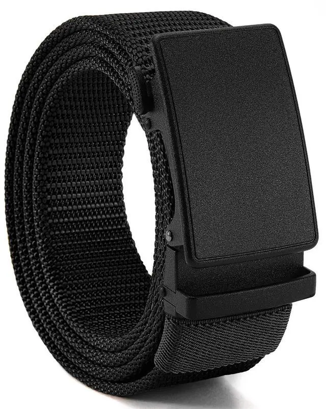 Main image of 1.5" Nylon Ratchet Belts for Men - Black Adjustable Casual Work Belt with Slide Buckle - Trim to Fit