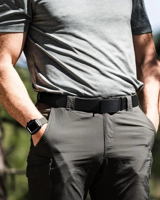 Alt view image 2 of 7 - 1.5" Nylon Ratchet Belts for Men - Black Adjustable Casual Work Belt with Slide Buckle - Trim to Fit