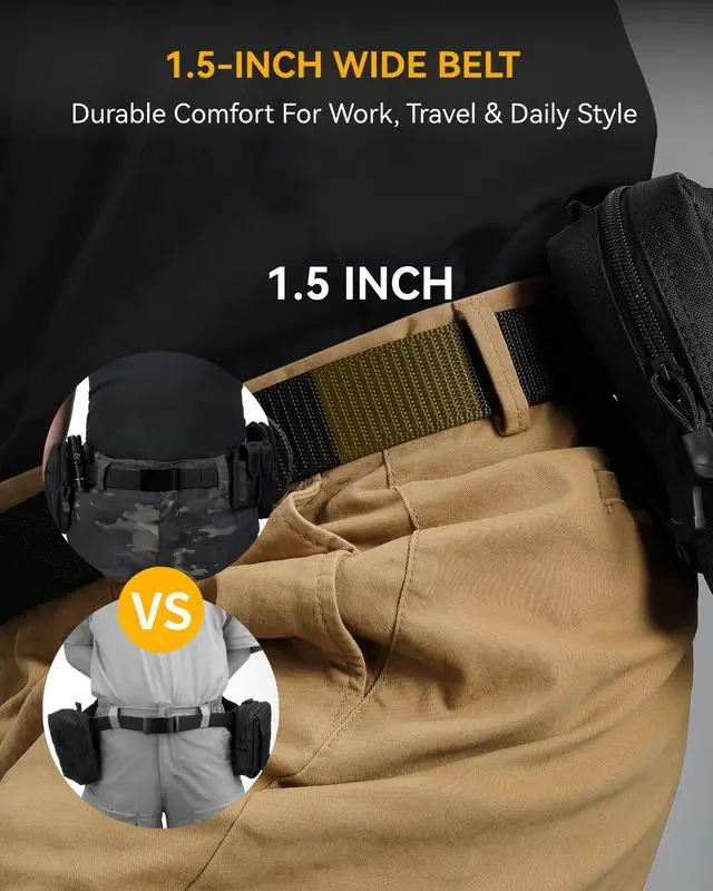 Alt view image 3 of 7 - 1.5" Nylon Ratchet Belts for Men - Black Adjustable Casual Work Belt with Slide Buckle - Trim to Fit