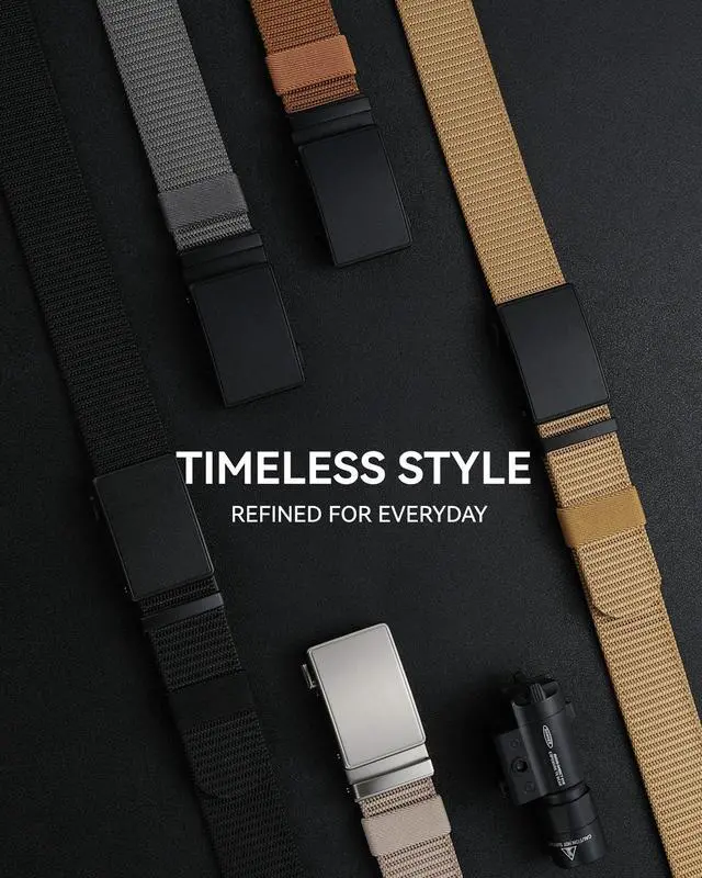 Alt view image 7 of 7 - 1.5" Nylon Ratchet Belts for Men - Black Adjustable Casual Work Belt with Slide Buckle - Trim to Fit