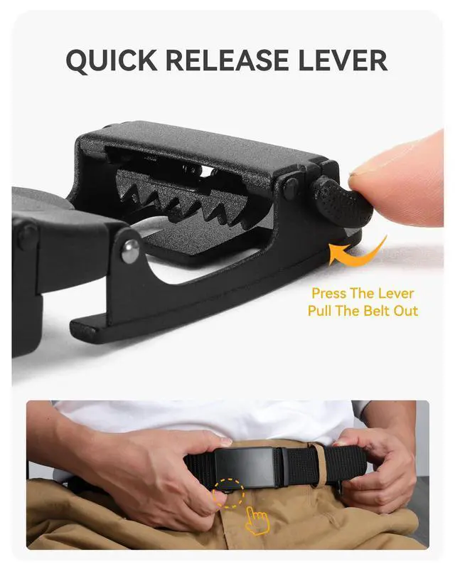 Alt view image 5 of 7 - 1.5" Nylon Ratchet Belts for Men - Black Adjustable Casual Work Belt with Slide Buckle - Trim to Fit