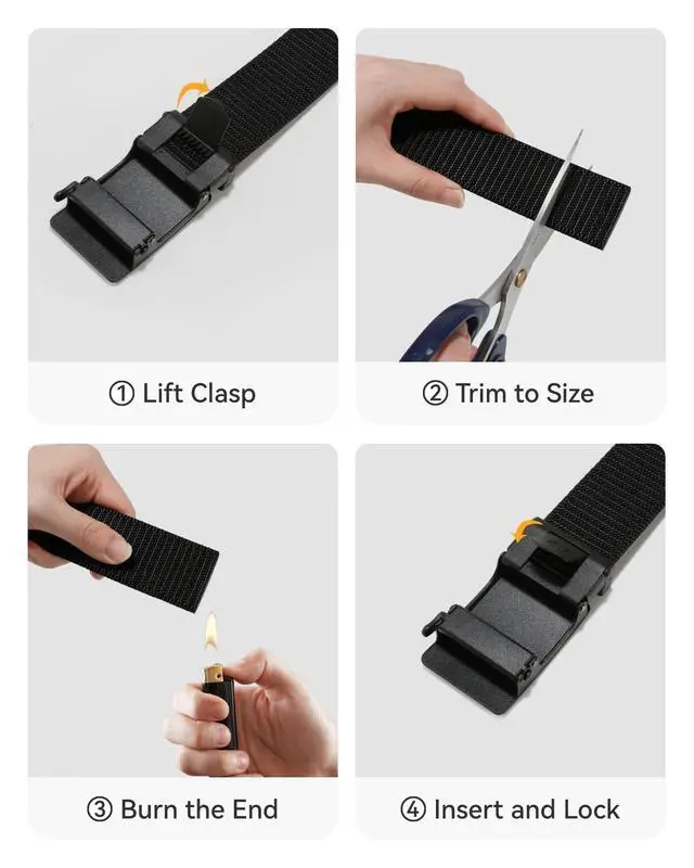 Alt view image 6 of 7 - 1.5" Nylon Ratchet Belts for Men - Black Adjustable Casual Work Belt with Slide Buckle - Trim to Fit
