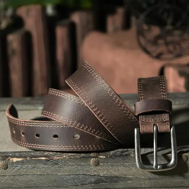 Alt view image 3 of 7 - Men's Full Grain Leather Casual Every Day Jeans Belts, Handmade Men Leather Belt with Gift Box