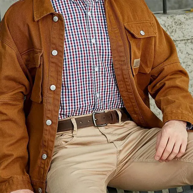 Alt view image 5 of 7 - Men's Full Grain Leather Casual Every Day Jeans Belts, Handmade Men Leather Belt with Gift Box