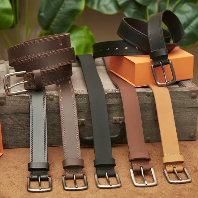 Alt view image 7 of 7 - Men's Full Grain Leather Casual Every Day Jeans Belts, Handmade Men Leather Belt with Gift Box