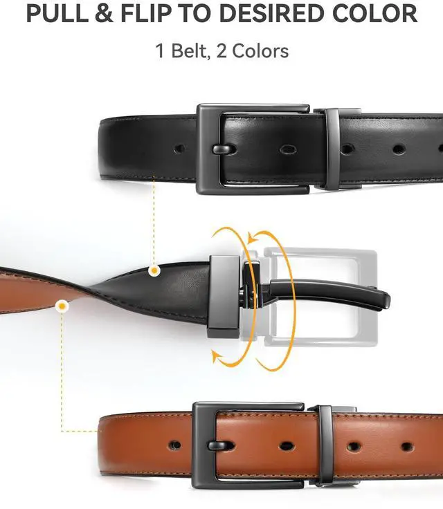 Alt view image 2 of 6 - Reversible Belt Men 1 Piece - 1.25" Leather Dress Belt - Trim to Fit for Elegant Style