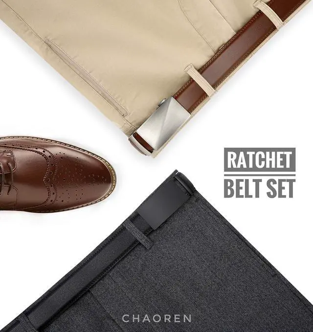 Alt view image 2 of 6 - Leather Ratchet Belt Men 2 Pack - Customizable Fit, Effortless Style (35mm)
