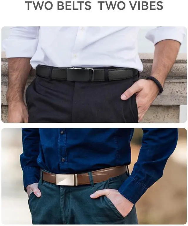 Alt view image 4 of 6 - Leather Ratchet Belt Men 2 Pack - Customizable Fit, Effortless Style (35mm)