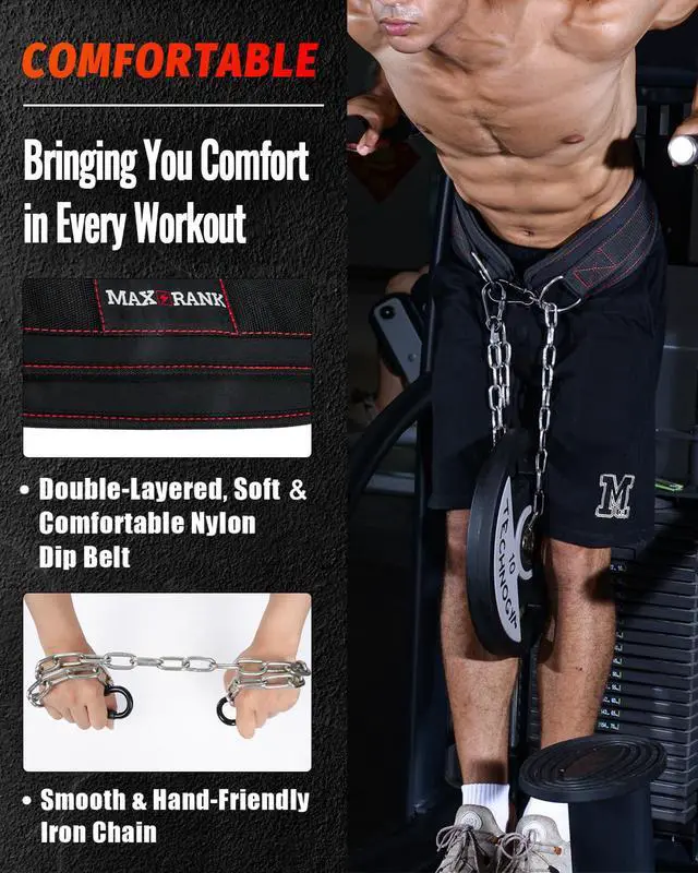 Alt view image 5 of 7 - Dip belt With 37-40" Chain, 550lbs - 650lbs Weight Capacity, Weightlifting Belt for Dips and Pullups
