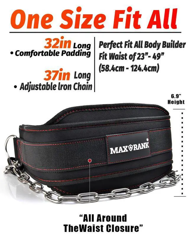 Alt view image 6 of 7 - Dip belt With 37-40" Chain, 550lbs - 650lbs Weight Capacity, Weightlifting Belt for Dips and Pullups