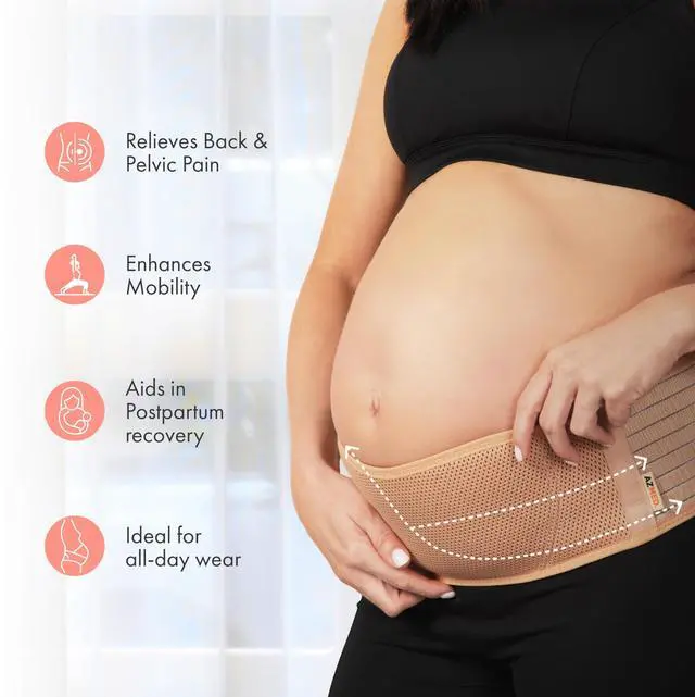 Alt view image 4 of 7 - Maternity Belt Back Support - Adjustable Abdominal Binder for Pregnancy - Belly Band for Pelvic, Waist & Lower Back Comfort - Fits Up to 46 Inches - Beige