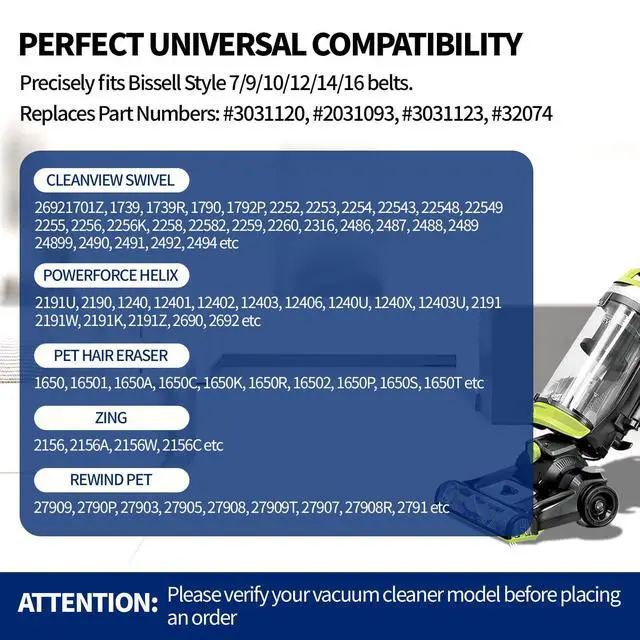 Alt view image 4 of 7 - Style 7/9/10 P/N 3031120 Replacement Belt For Bissell Vacuum Belt Fit Bissell Powerforce Helix Powerlifter Cleanview Swivel Rewind Pet Vacuum Cleaner Replace Parts 2031093 32074 3031123 2-Pack