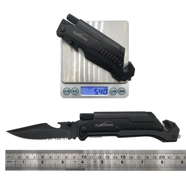 Alt view image 7 of 7 - 6-in-1 Survival Tactical Military Folding Pocket Knives with LED Light,Seatbelt Cutter,Glass Breaker,Magnesium Fire Starter,Bottle Opener;Multi-Function Emergency Tool(Black)