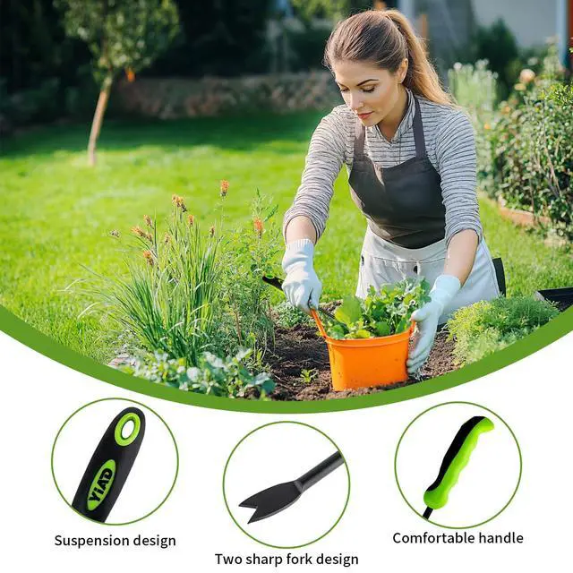 Alt view image 4 of 7 - Hand Weeder Weed Puller Tool - 13-Inch Heavy Duty Dual Tip Design for Root Removal, Rust-Resistant Steel, Ergonomic Grip, for Garden Lawn Yard Patio Flower Bed