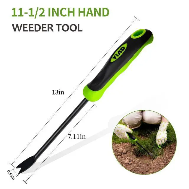 Alt view image 3 of 7 - Hand Weeder Weed Puller Tool - 13-Inch Heavy Duty Dual Tip Design for Root Removal, Rust-Resistant Steel, Ergonomic Grip, for Garden Lawn Yard Patio Flower Bed