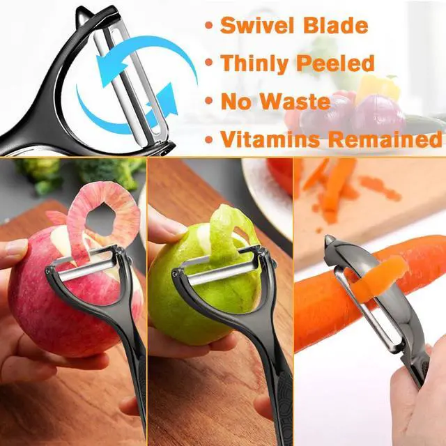 Alt view image 5 of 6 - Vegetable Peeler Set, Stainless Steel Y & I Shape Swivel Blade Potato Fruit Peeler, Kitchen Household Peeling Tool(Black)