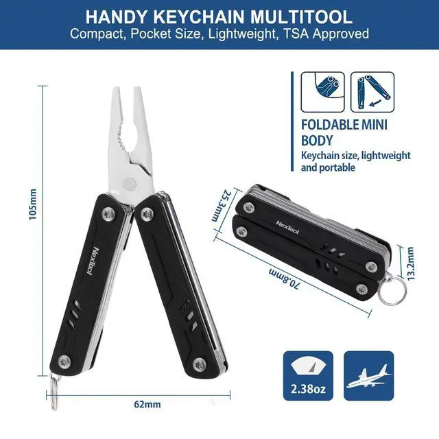 Alt view image 2 of 7 - Mini Multitool - 9 in 1 Keychain Multitool with Needle Nose Pliers, Scissors, SIM Extractor and Screwdrivers for Travel, EDC, TSA Approved