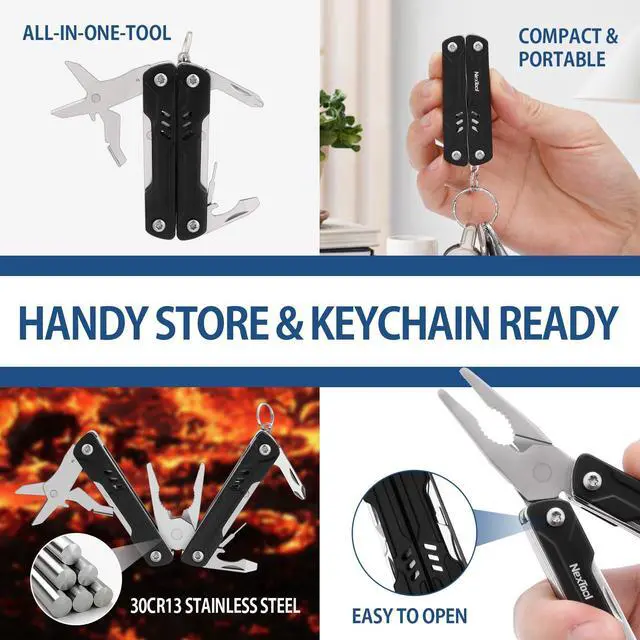 Alt view image 3 of 7 - Mini Multitool - 9 in 1 Keychain Multitool with Needle Nose Pliers, Scissors, SIM Extractor and Screwdrivers for Travel, EDC, TSA Approved