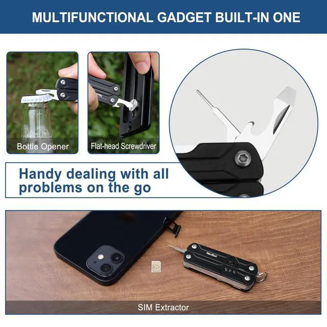 Alt view image 5 of 7 - Mini Multitool - 9 in 1 Keychain Multitool with Needle Nose Pliers, Scissors, SIM Extractor and Screwdrivers for Travel, EDC, TSA Approved