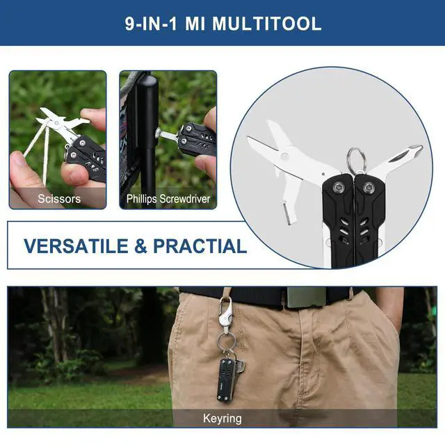 Alt view image 6 of 7 - Mini Multitool - 9 in 1 Keychain Multitool with Needle Nose Pliers, Scissors, SIM Extractor and Screwdrivers for Travel, EDC, TSA Approved
