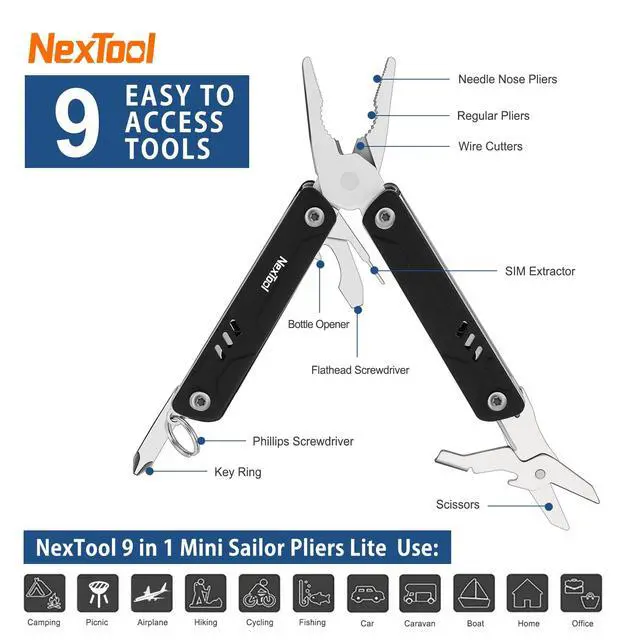 Alt view image 7 of 7 - Mini Multitool - 9 in 1 Keychain Multitool with Needle Nose Pliers, Scissors, SIM Extractor and Screwdrivers for Travel, EDC, TSA Approved