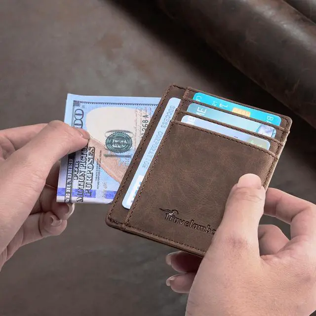 Alt view image 3 of 7 - Slim Wallet Front Pocket Minimalist Leather RFID Blocking Medium Size