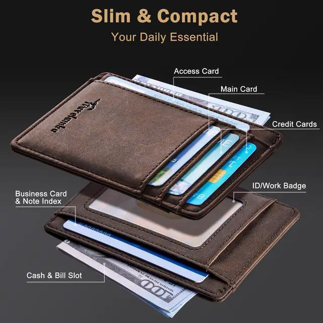 Alt view image 4 of 7 - Slim Wallet Front Pocket Minimalist Leather RFID Blocking Medium Size