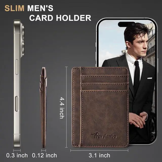 Alt view image 5 of 7 - Slim Wallet Front Pocket Minimalist Leather RFID Blocking Medium Size