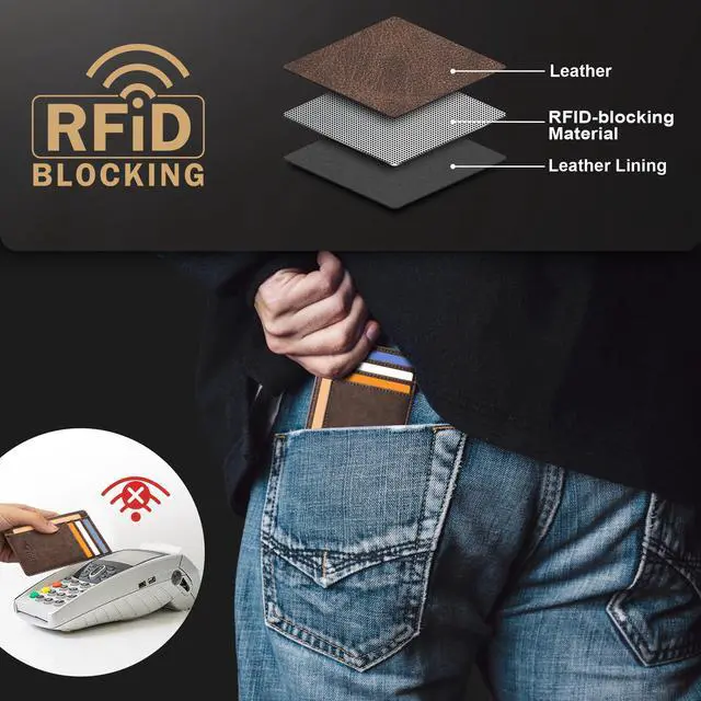 Alt view image 6 of 7 - Slim Wallet Front Pocket Minimalist Leather RFID Blocking Medium Size