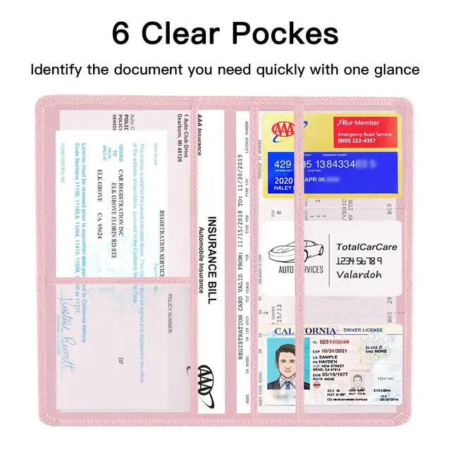 Alt view image 3 of 7 - Premium Car Registration and Insurance Card Holder, Car Document Holder for Cards, Driver License & other Essential Documents (Pink)