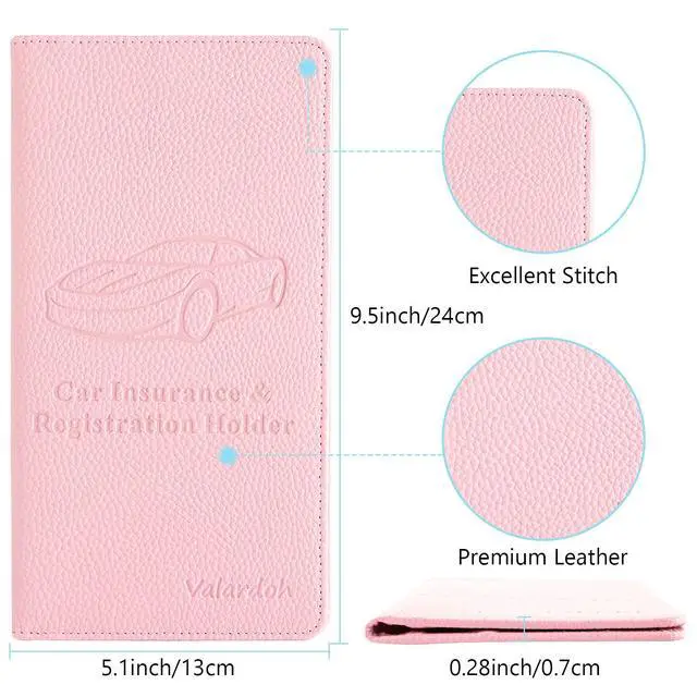 Alt view image 4 of 7 - Premium Car Registration and Insurance Card Holder, Car Document Holder for Cards, Driver License & other Essential Documents (Pink)