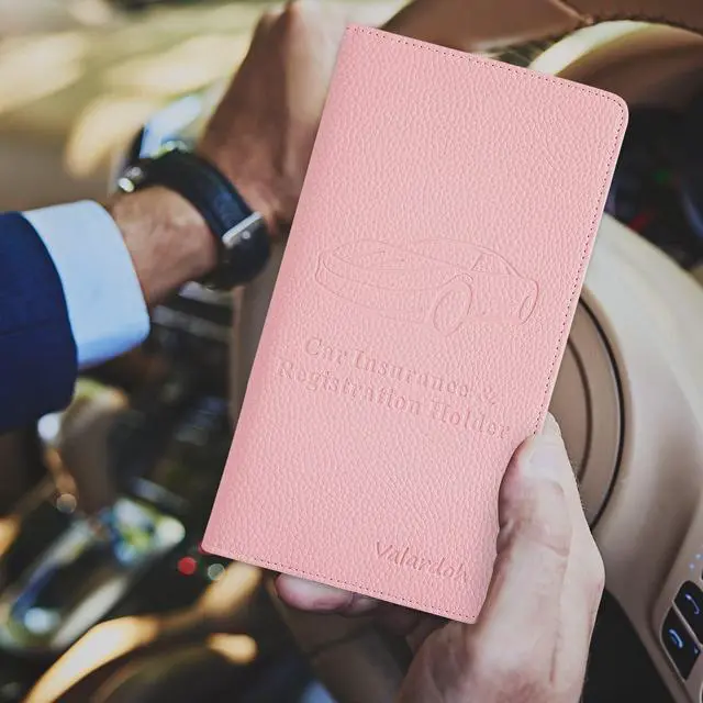 Alt view image 6 of 7 - Premium Car Registration and Insurance Card Holder, Car Document Holder for Cards, Driver License & other Essential Documents (Pink)