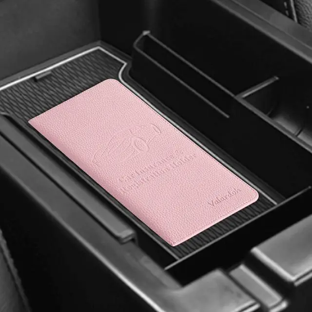 Alt view image 7 of 7 - Premium Car Registration and Insurance Card Holder, Car Document Holder for Cards, Driver License & other Essential Documents (Pink)