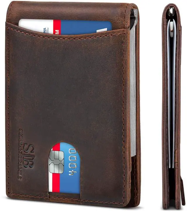 Main image of RFID Blocking Slim Bifold Genuine Leather Minimalist Front Pocket Wallets for Men with Money Clip Thin Mens (Texas Brown 1.0)