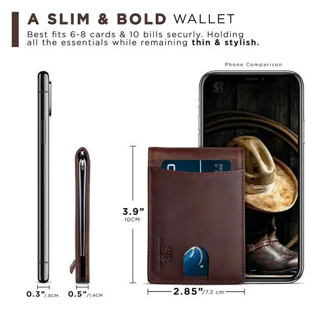 Alt view image 6 of 6 - RFID Blocking Slim Bifold Genuine Leather Minimalist Front Pocket Wallets for Men with Money Clip Thin Mens (Texas Brown 1.0)