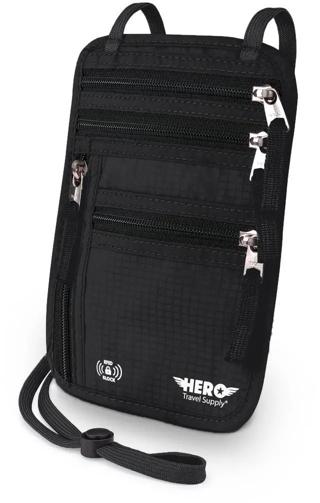 Main image of Neck Wallet - RFID Blocking Passport Holder, Easy to Conceal Travel Pouch (Black)