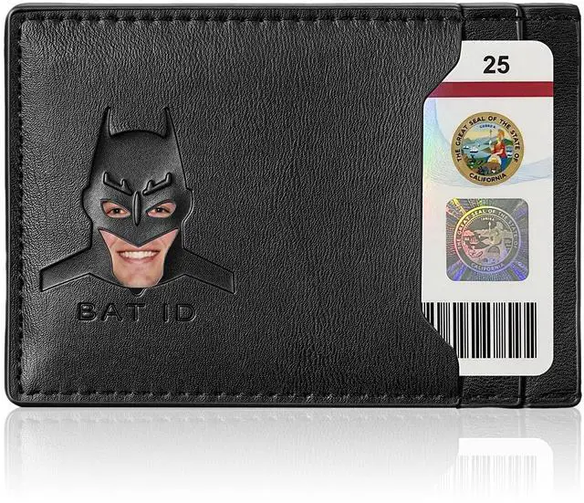 Main image of Leather Bat Wallet, Superhero Card Holder with Multiple Card Slots, Face Eyes Cutout Card Holder, Personalized ID Wallet