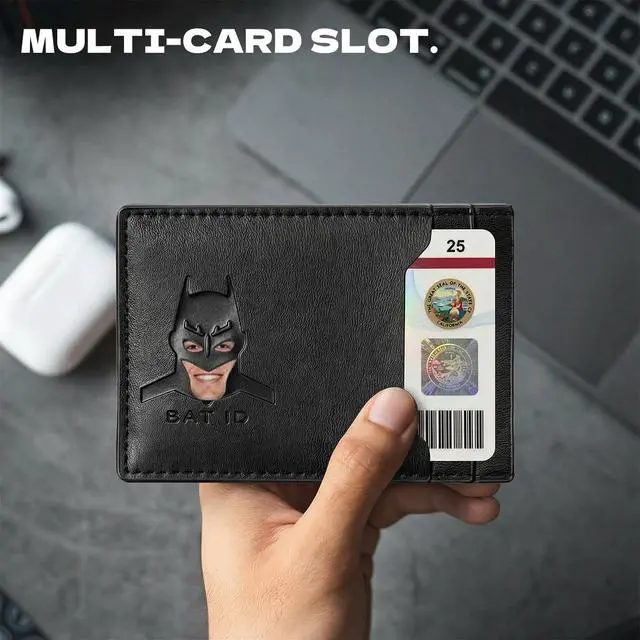Alt view image 4 of 7 - Leather Bat Wallet, Superhero Card Holder with Multiple Card Slots, Face Eyes Cutout Card Holder, Personalized ID Wallet