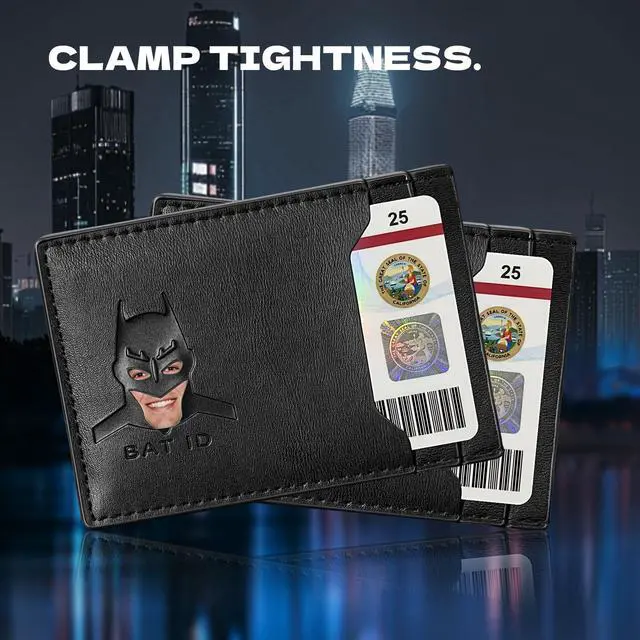 Alt view image 5 of 7 - Leather Bat Wallet, Superhero Card Holder with Multiple Card Slots, Face Eyes Cutout Card Holder, Personalized ID Wallet