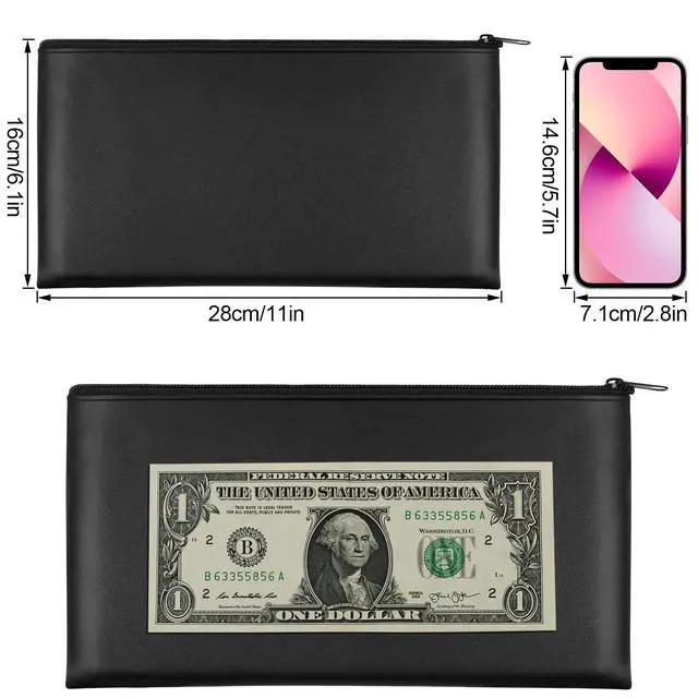 Alt view image 2 of 7 - 2 Pieces Money Bags with Zipper, 11x6.1 inch Money Pouch, Bank Bag, Cash Bag, Check Wallet, Cosmetics