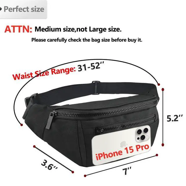 Alt view image 2 of 6 - Fanny Pack for Men Women,Crossbody Waist Bag Pack,Belt Bag for Travel Walking Running Hiking Cycling,Easy Carry Any Phone,Wallet (Black)